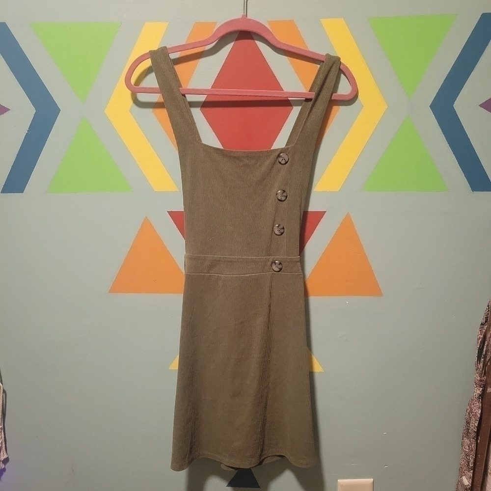 NWT BeBop Be You Be Free Women's Ribbed Olive Green Overall Dress Size Large